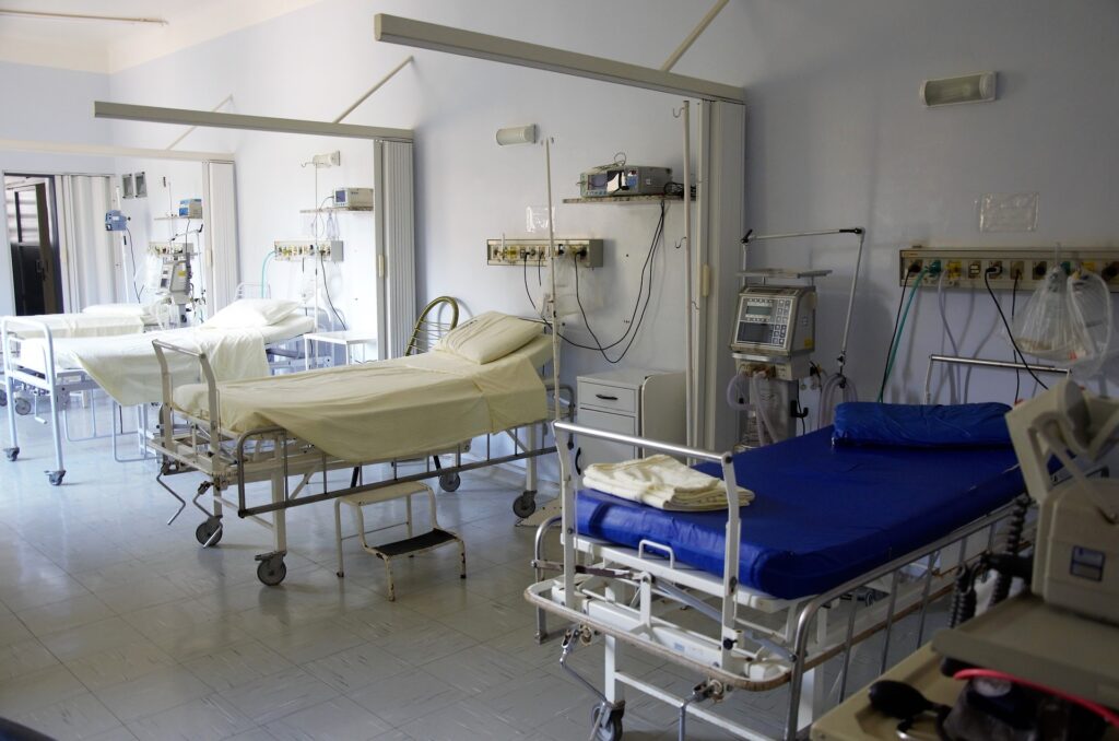 Hospital beds on a hospital ward
